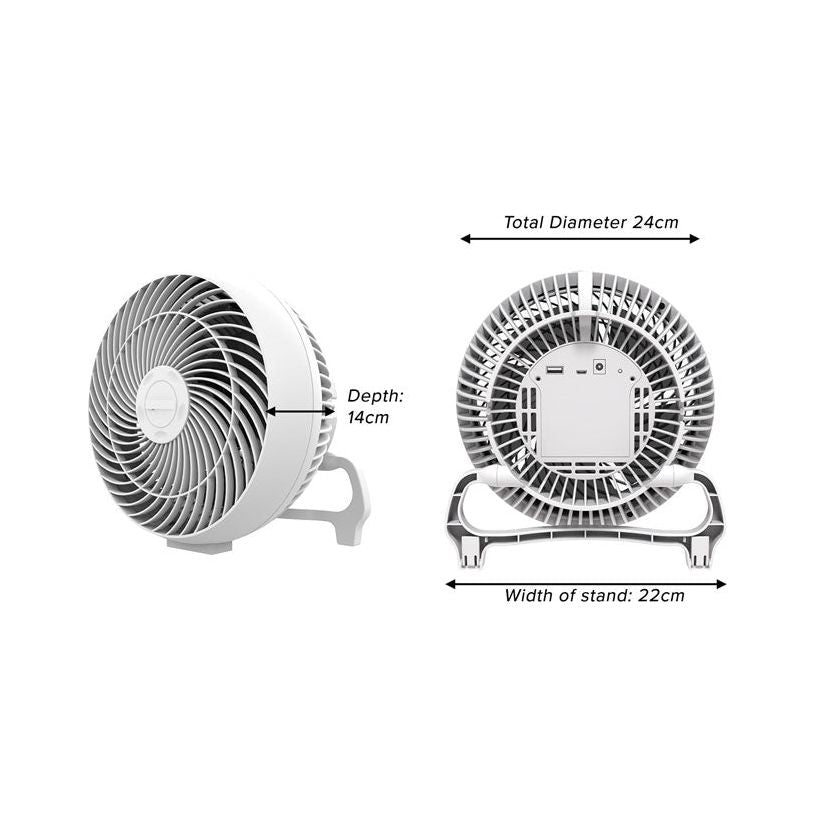 7" Portable Solar Powered Fan with Battery Backup and USB Port