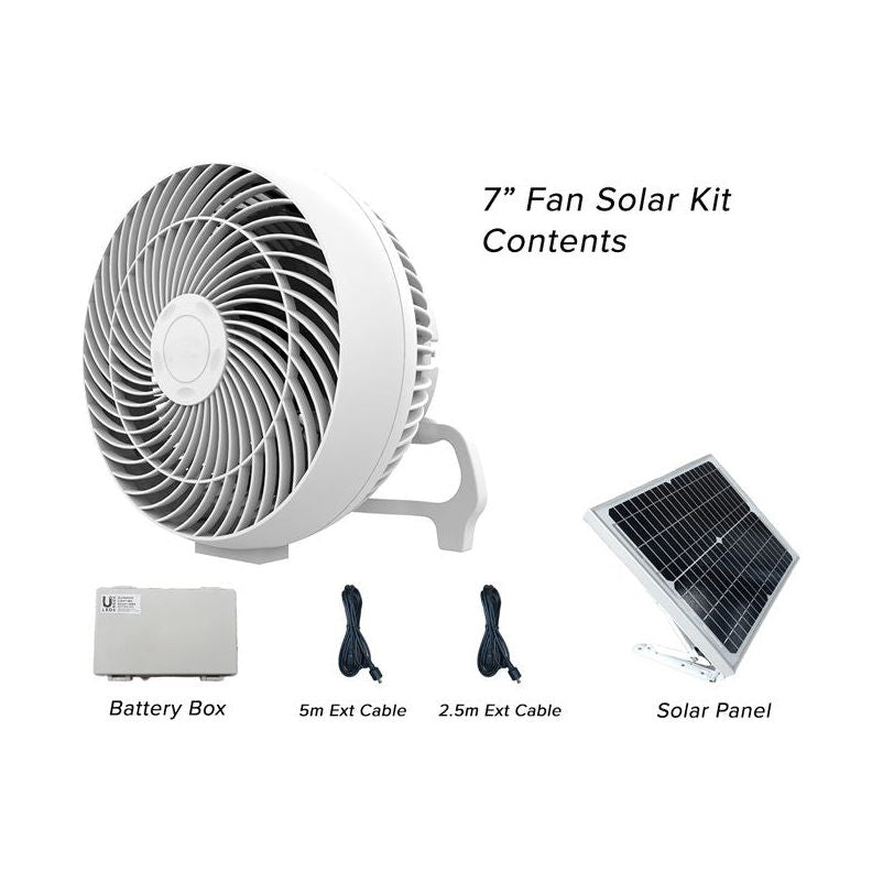 7" Portable Solar Powered Fan with Battery Backup and USB Port